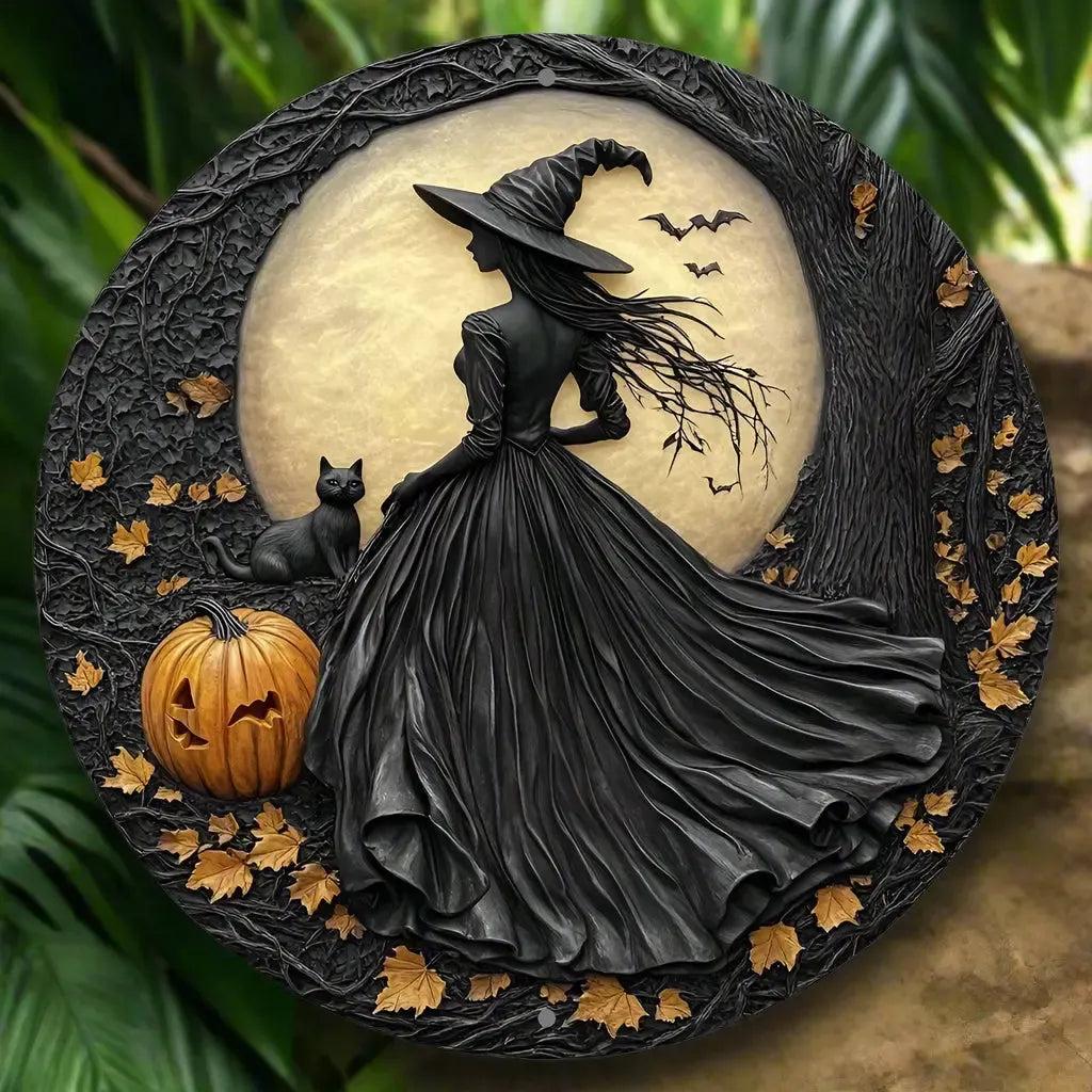Gothic Witch Metal Sign Spooky Wall Decor for Halloween-MoonChildWorld