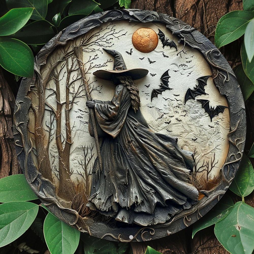 Gothic Witch Metal Sign Spooky Wall Decor for Halloween-MoonChildWorld