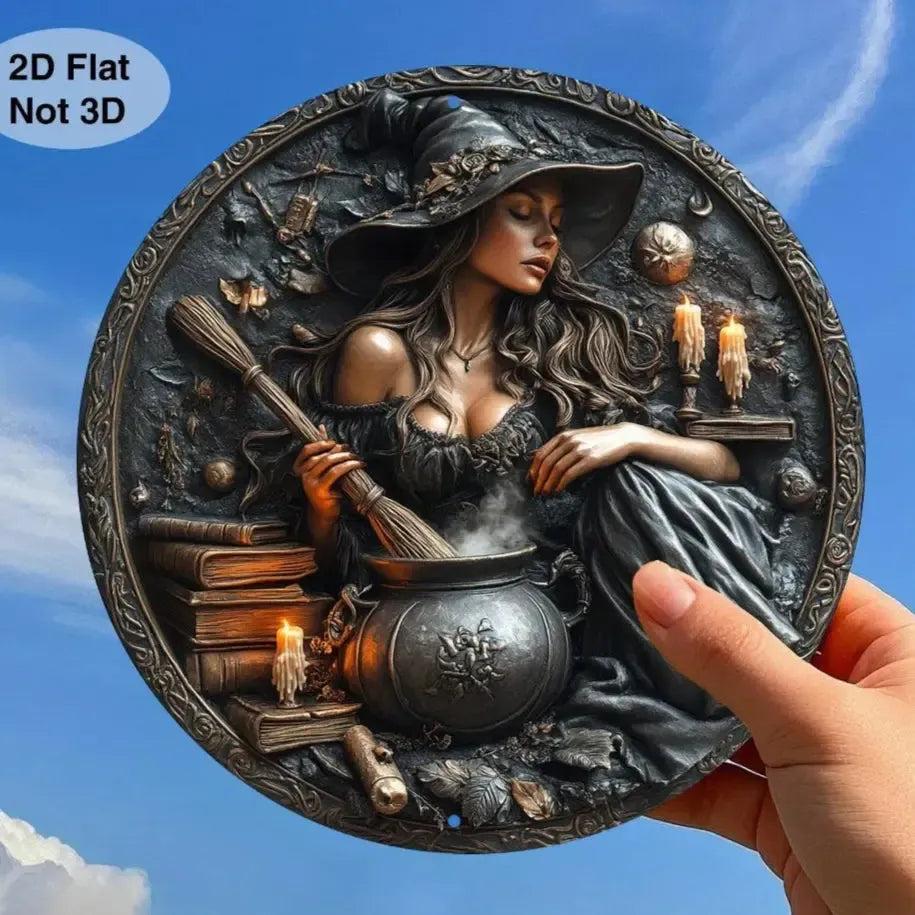 Gothic Witch Metal Sign Spooky Wall Decor for Halloween-MoonChildWorld