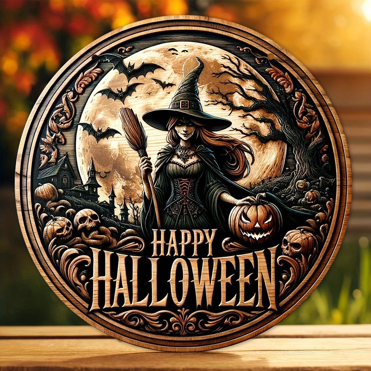Gothic Witch Metal Sign Spooky Wall Decor for Halloween-MoonChildWorld
