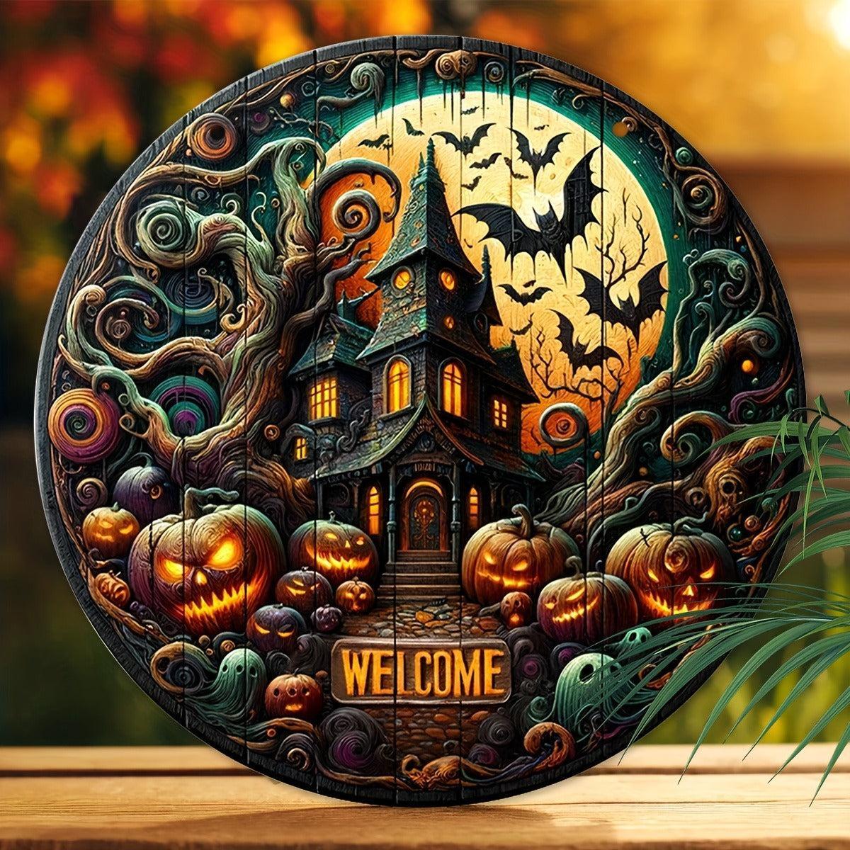 Gothic Witch Metal Sign Spooky Wall Decor for Halloween-MoonChildWorld