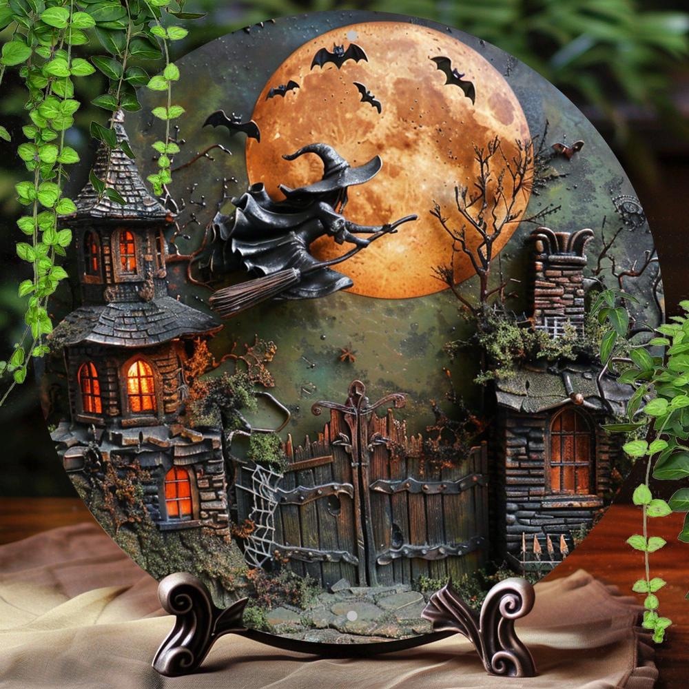 Gothic Witch Metal Sign Spooky Wall Decor for Halloween-MoonChildWorld