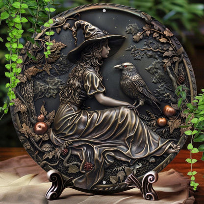 Gothic Witch Metal Sign Spooky Wall Decor for Halloween-MoonChildWorld