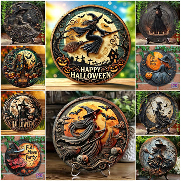 Gothic Witch Metal Sign Spooky Wall Decor for Halloween-MoonChildWorld