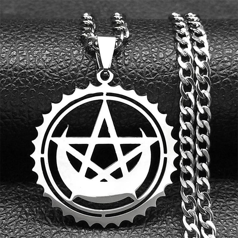 Gothic Witch Pentagram Moon Necklace Witchcraft Amulet Wicca Necklace-MoonChildWorld
