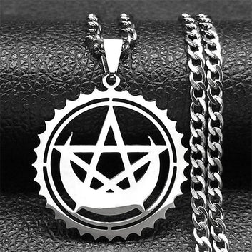 Gothic Witch Pentagram Moon Necklace Witchcraft Amulet Wicca Necklace-MoonChildWorld
