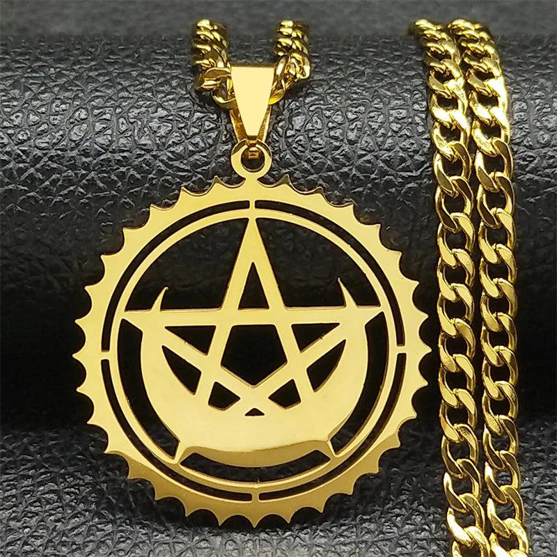 Gothic Witch Pentagram Moon Necklace Witchcraft Amulet Wicca Necklace-MoonChildWorld