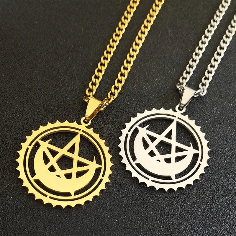 Gothic Witch Pentagram Moon Necklace Witchcraft Amulet Wicca Necklace-MoonChildWorld