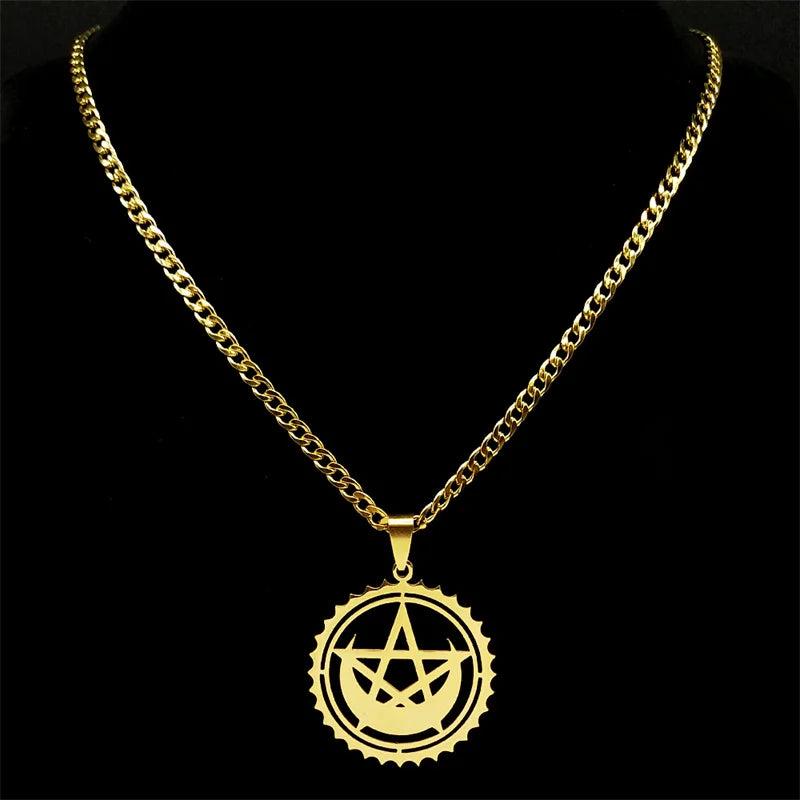 Gothic Witch Pentagram Moon Necklace Witchcraft Amulet Wicca Necklace-MoonChildWorld