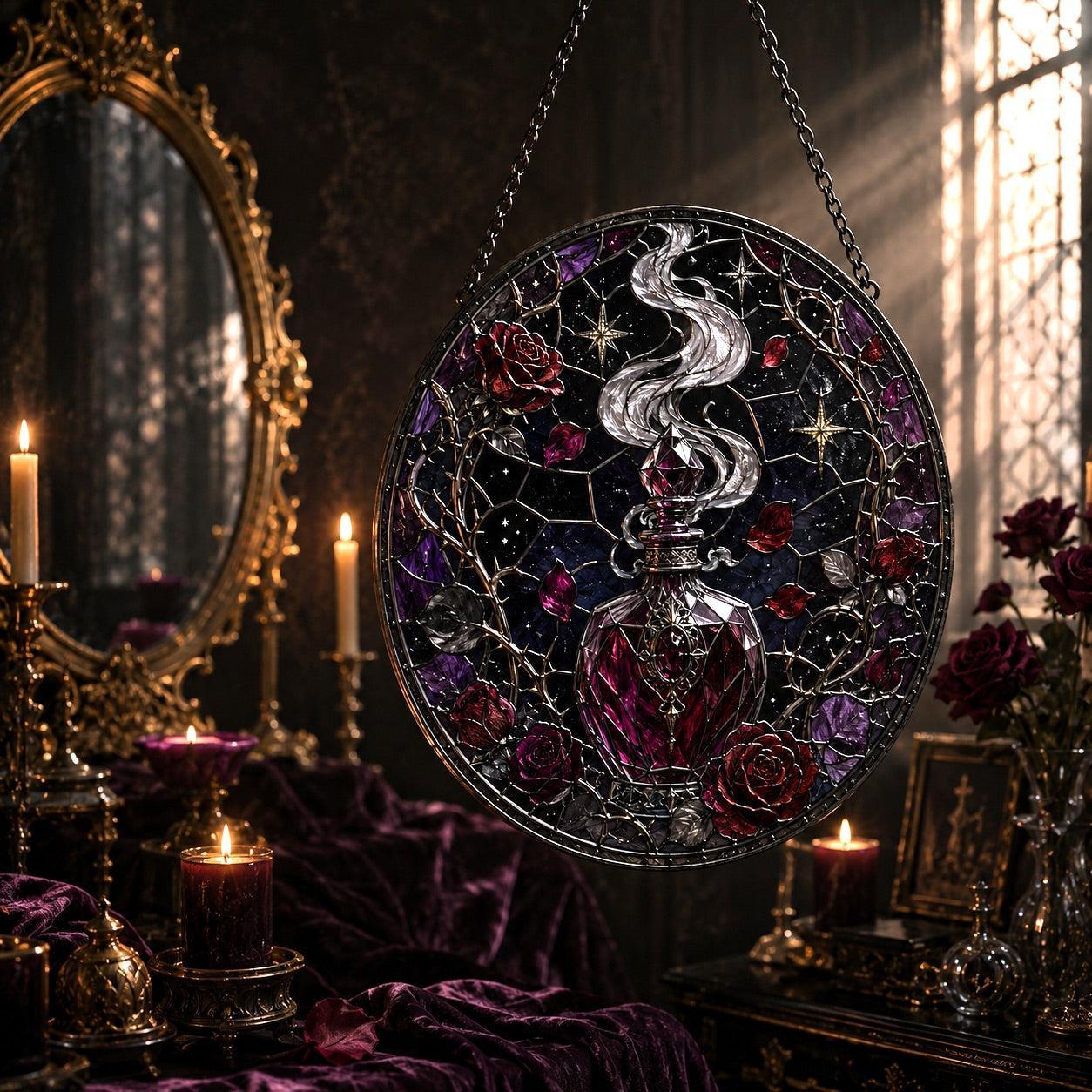 Gothic Witch Perfume Bottle Glass Suncatcher - sunlight glow