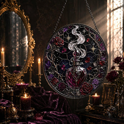 Gothic Witch Perfume Bottle Glass Suncatcher - sunlight glow