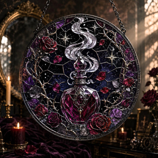 Gothic Witch Perfume Bottle Glass Suncatcher - window display