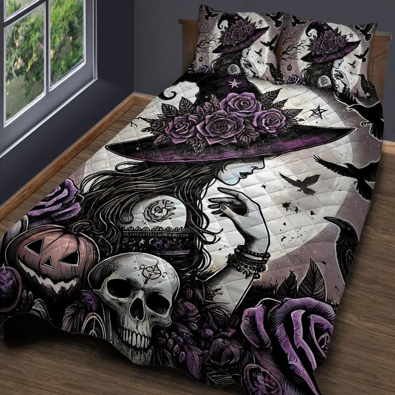 Gothic Witch Quilt Bedding Set for Halloween-MoonChildWorld