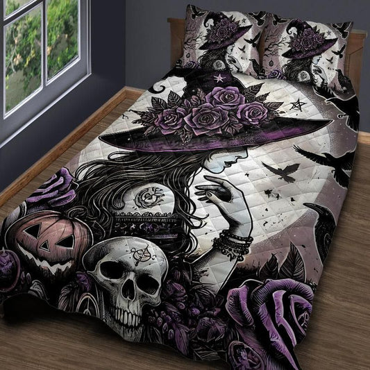 Gothic Witch Quilt Bedding Set for Halloween-MoonChildWorld