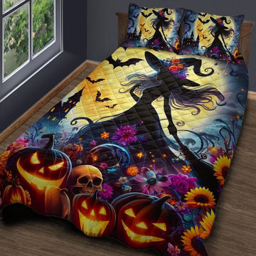Gothic Witch Quilt Bedding Set for Halloween-MoonChildWorld