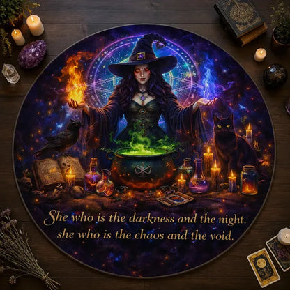 Gothic Witch Round Rug - Dark Crow Black Cat Halloween Carpet Witchy Home Decor_mockup_2.webp