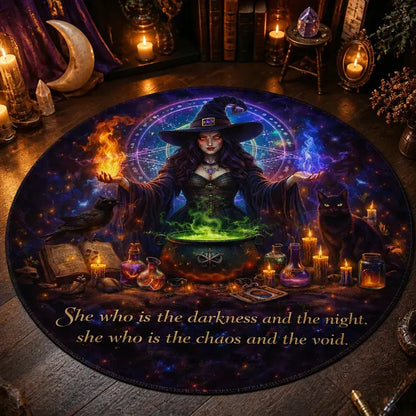 Gothic Witch Round Rug - Dark Crow Black Cat Halloween Carpet Witchy Home Decor_mockup_3.webp