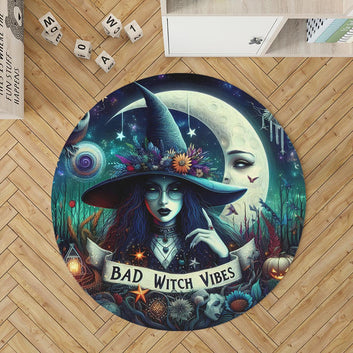 Gothic Witch Round Rug Dark Witch Carpet for Halloween Home Decor-MoonChildWorld