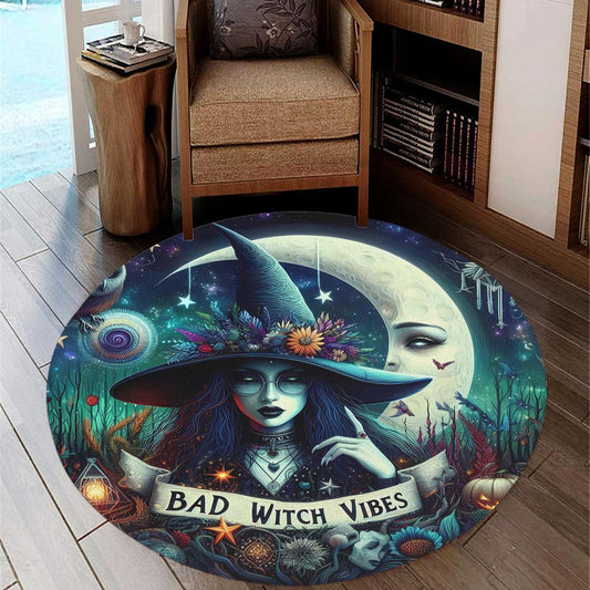 Gothic Witch Round Rug Dark Witch Carpet for Halloween Home Decor-MoonChildWorld