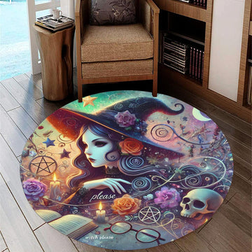 Gothic Witch Round Rug Halloween Witch Carpet-MoonChildWorld