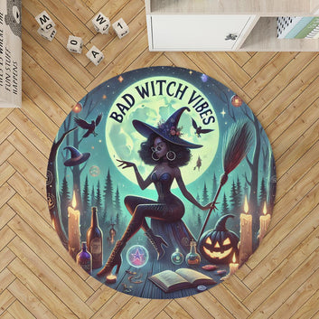 Gothic Witch Round Rug Spooky Carpet for Halloween Decor-MoonChildWorld