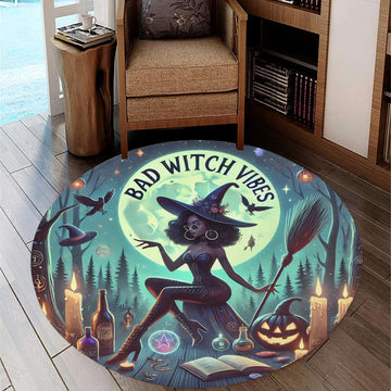 Gothic Witch Round Rug Spooky Carpet for Halloween Decor-MoonChildWorld