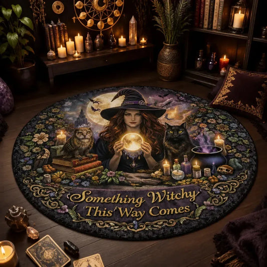 Gothic Witch Round Rug Spooky Cat and Owl Carpet for Halloween Home Decor_mockup_1.webp