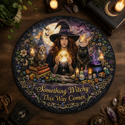 Gothic Witch Round Rug Spooky Cat and Owl Carpet for Halloween Home Decor_mockup_2.webp