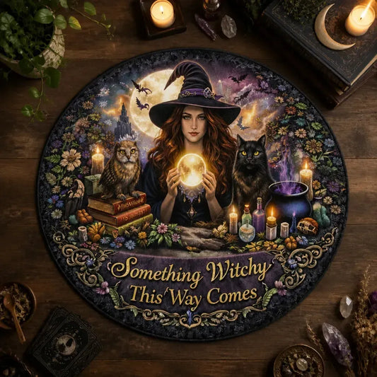 Gothic Witch Round Rug Spooky Cat and Owl Carpet for Halloween Home Decor_mockup_2.webp
