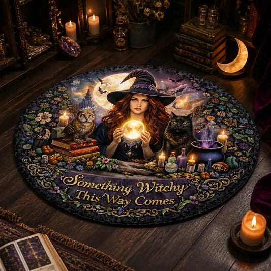 Gothic Witch Round Rug Spooky Cat and Owl Carpet for Halloween Home Decor_mockup_3.webp