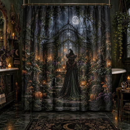 Gothic Witch Shower Curtain - Haunted Botanical Greenhouse