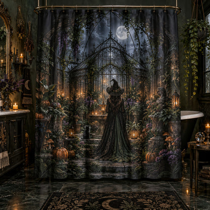 Gothic Witch Shower Curtain - Haunted Botanical Greenhouse