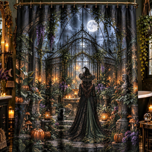 Gothic Witch Shower Curtain - Haunted Botanical Greenhouse