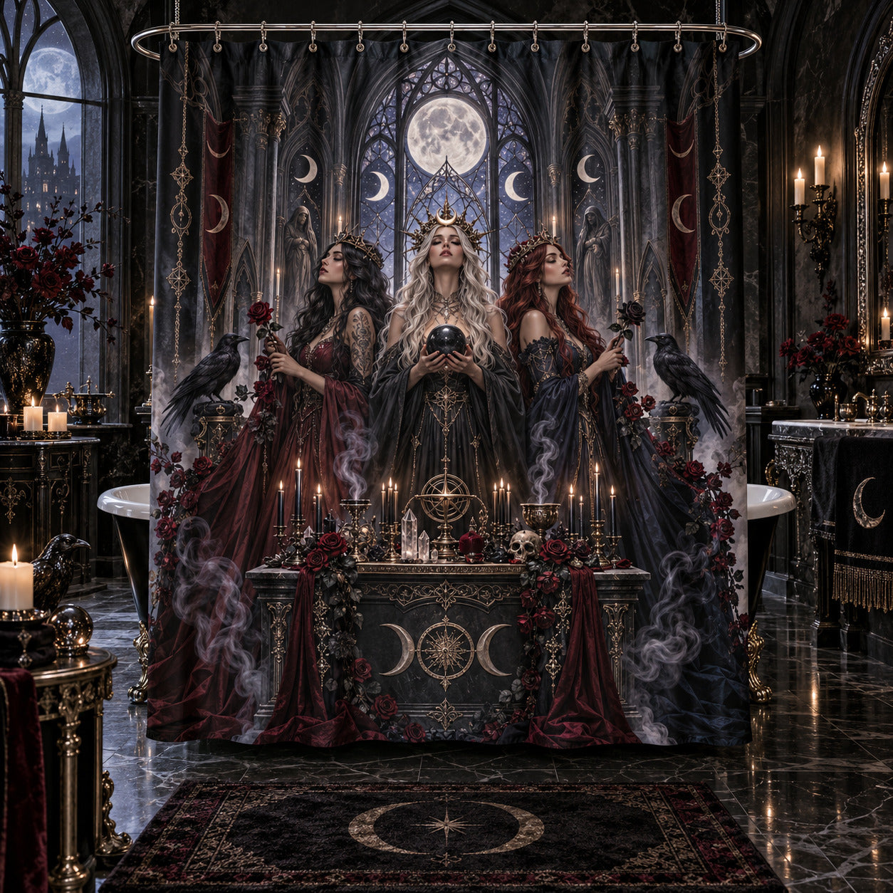 Gothic Witch Shower Curtain - Three Sisters Cathedral Decor