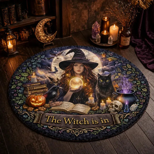 Gothic Witch Spooky Cat and Raven Round Rug Halloween Carpet for Witch Home Decor_mockup_3.webp