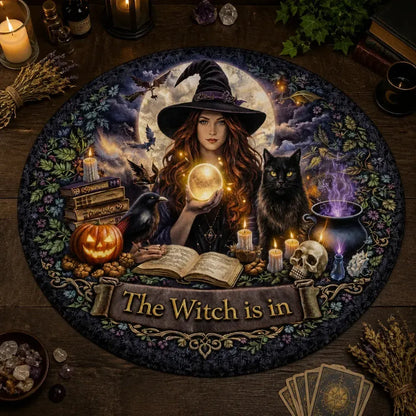 Gothic Witch Spooky Cat and Raven Round Rug Halloween Carpet for Witch Home Decor_mockup_2.webp
