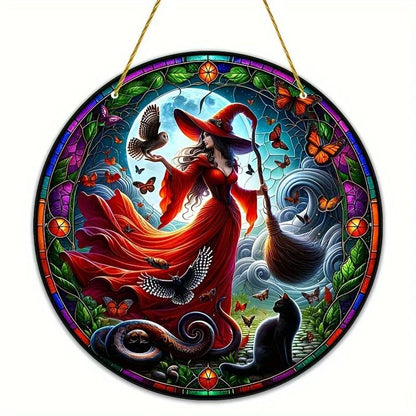 Gothic Witch Suncatcher Halloween Acrylic Round Sign-MoonChildWorld