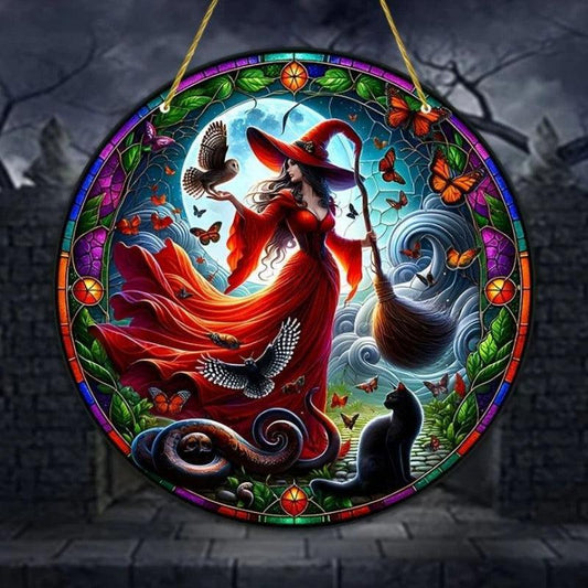Gothic Witch Suncatcher Halloween Acrylic Round Sign-MoonChildWorld