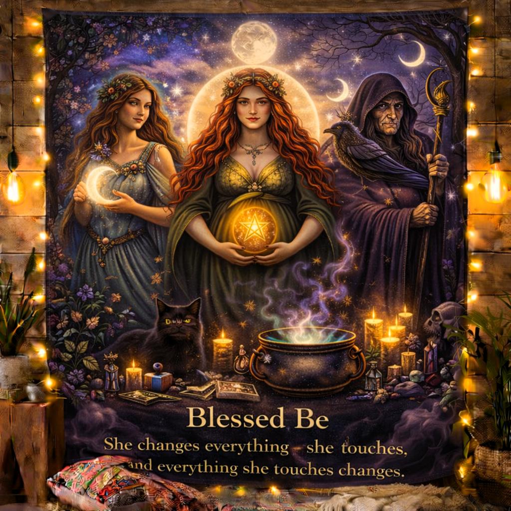 Gothic Witch Tapestry with Dark Crow - Wiccan Wall Hanging for Halloween-MoonChildWorld