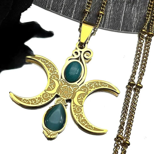 Gothic Witch Triple Moon Necklace Wicca Pagan Jewelry-MoonChildWorld