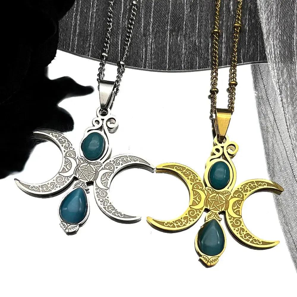 Gothic Witch Triple Moon Necklace Wicca Pagan Jewelry-MoonChildWorld