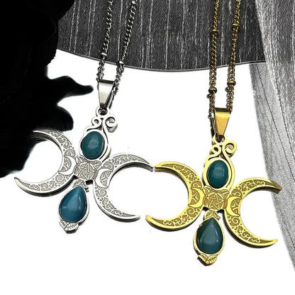 Gothic Witch Triple Moon Necklace Wicca Pagan Jewelry-MoonChildWorld