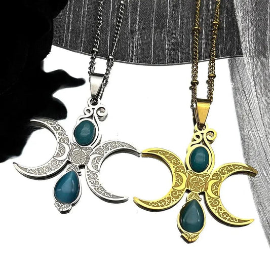 Gothic Witch Triple Moon Necklace Wicca Pagan Jewelry-MoonChildWorld