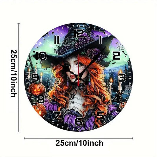 Gothic Witch Wall Clock Wooden Wall Clock Halloween Wall Decor-MoonChildWorld