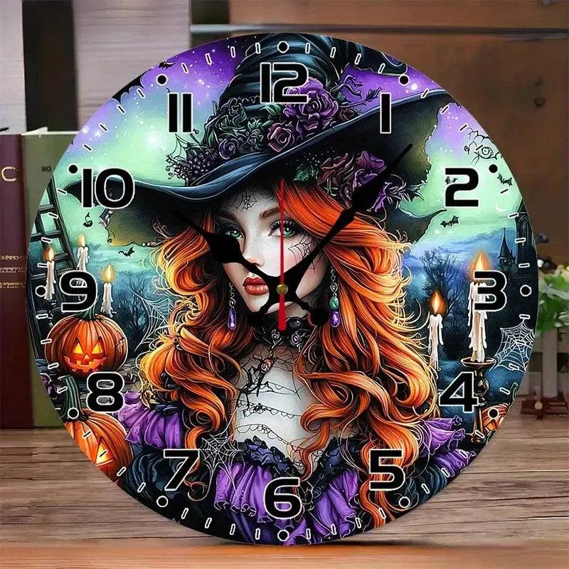 Gothic Witch Wall Clock Wooden Wall Clock Halloween Wall Decor-MoonChildWorld