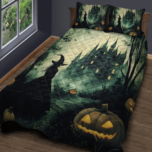 Gothic Witch and Halloween Castle Quilt Bedding Set-MoonChildWorld