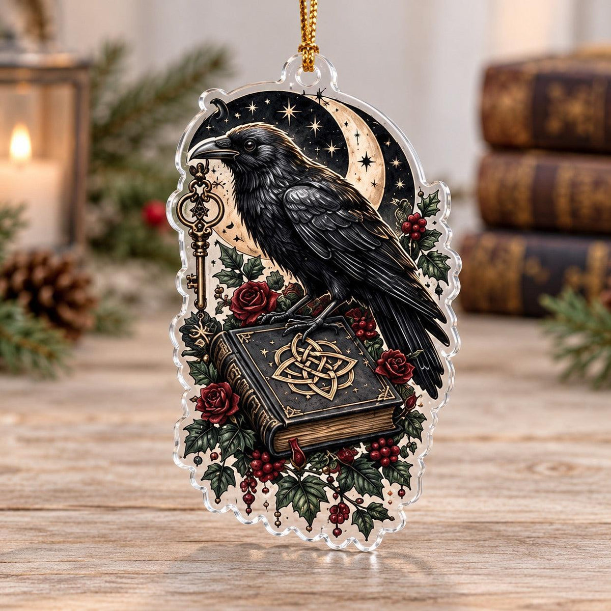 Gothic Witchcraft Sigil Acrylic Ornament Set – Witchy Yule Decor – Raven Witchcraft Seal ornament