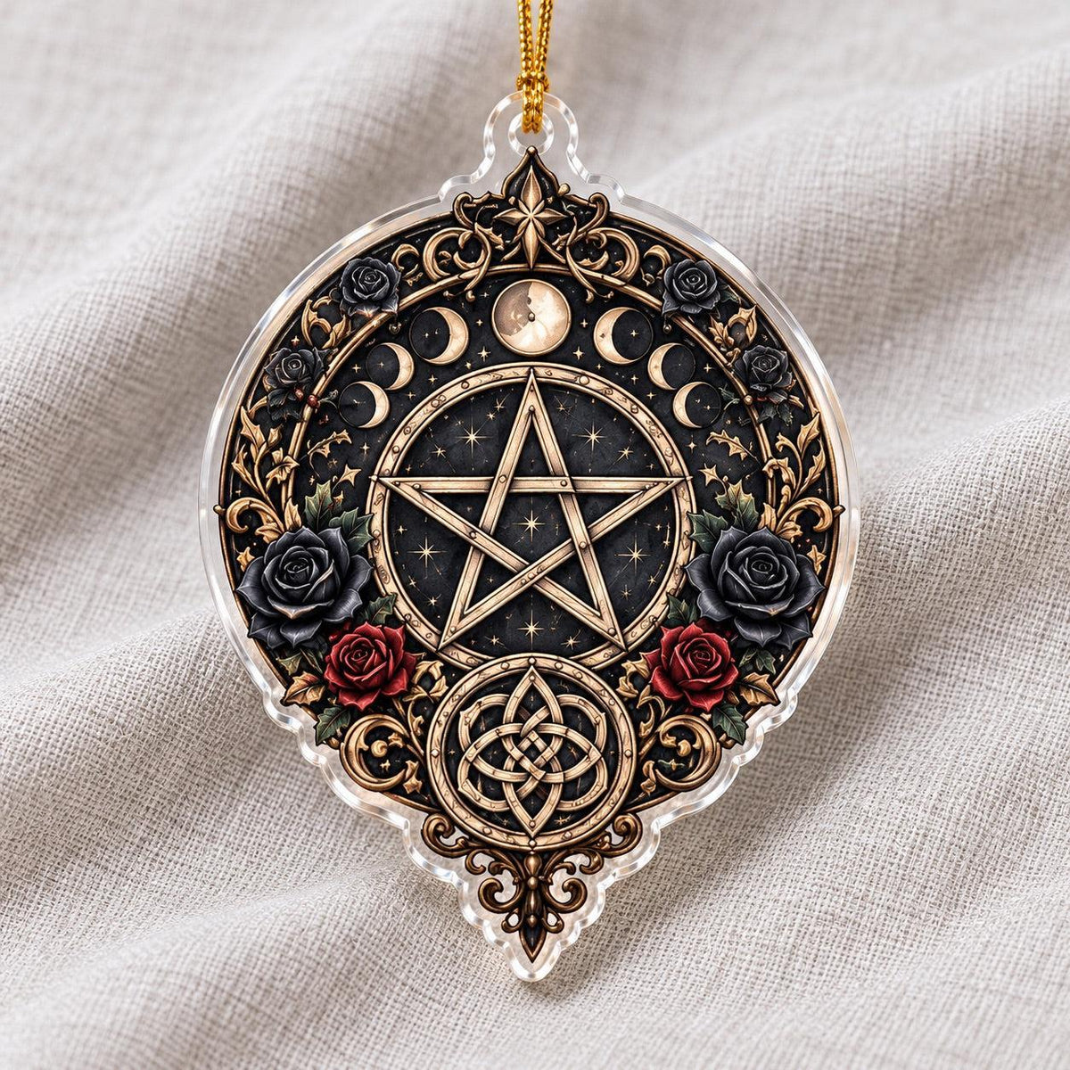 Gothic Witchcraft Sigil Acrylic Ornament Set – Witchy Yule Decor – Moon Phase Pentacle ornament