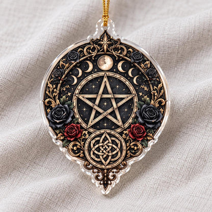 Gothic Witchcraft Sigil Acrylic Ornament Set – Witchy Yule Decor – Moon Phase Pentacle ornament