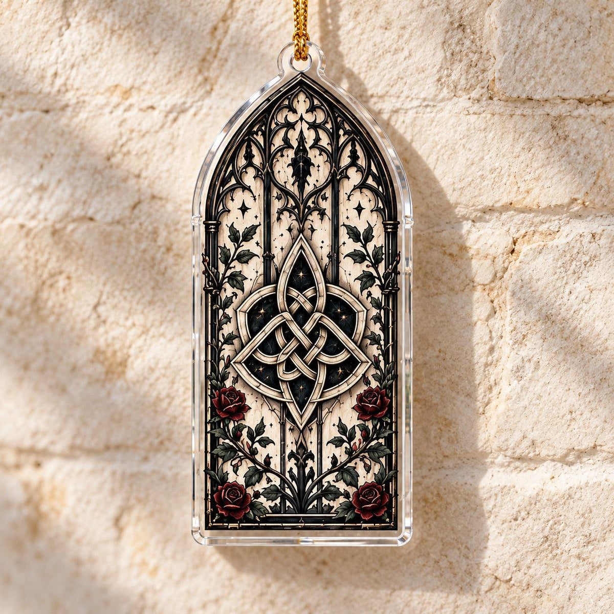 Gothic Witchcraft Sigil Acrylic Ornament Set – Witchy Yule Decor – Witch's Knot Cathedral ornament